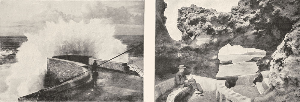 PYRÉNÉES- ATLANTIQUES. Coup mer sur Rocher Vierge; Biarritz. Roche Percée 1900
